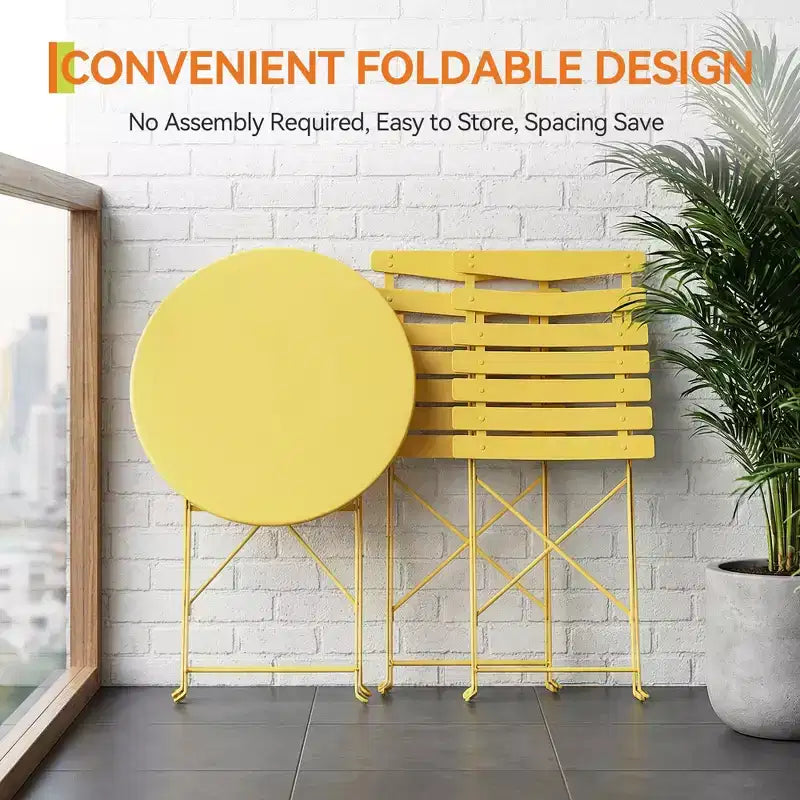 Ensemble de bistrot pliant 3 pièces pour terrasse, table ronde en métal et 2 chaises pour balcon, porche, terrasse ou appartement