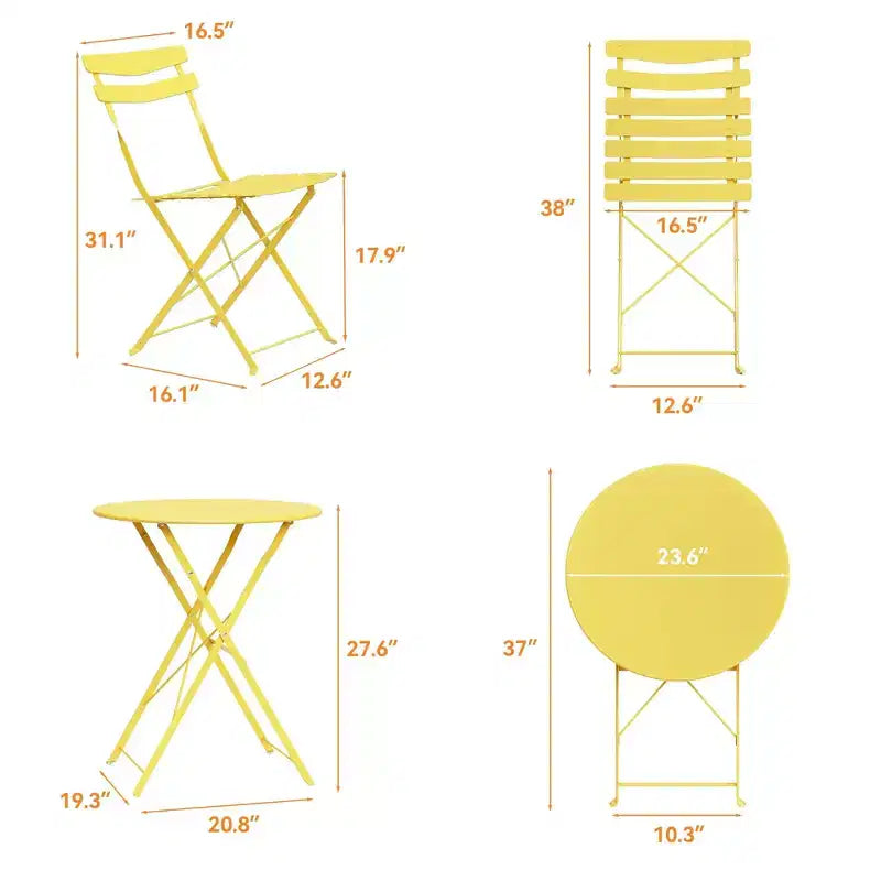 Ensemble de bistrot pliant 3 pièces pour terrasse, table ronde en métal et 2 chaises pour balcon, porche, terrasse ou appartement