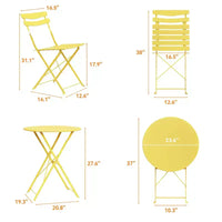 Ensemble de bistrot pliant 3 pièces pour terrasse, table ronde en métal et 2 chaises pour balcon, porche, terrasse ou appartement
