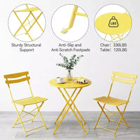 Ensemble de bistrot pliant 3 pièces pour terrasse, table ronde en métal et 2 chaises pour balcon, porche, terrasse ou appartement