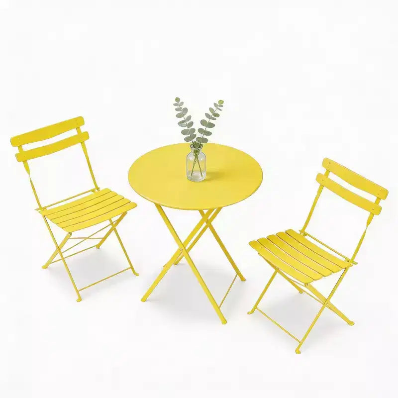 Ensemble de bistrot pliant 3 pièces pour terrasse, table ronde en métal et 2 chaises pour balcon, porche, terrasse ou appartement