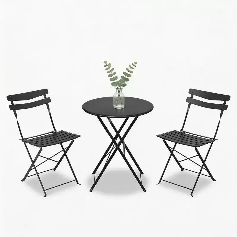 Ensemble de bistrot pliant 3 pièces pour terrasse, table ronde en métal et 2 chaises pour balcon, porche, terrasse ou appartement