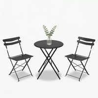 Ensemble de bistrot pliant 3 pièces pour terrasse, table ronde en métal et 2 chaises pour balcon, porche, terrasse ou appartement