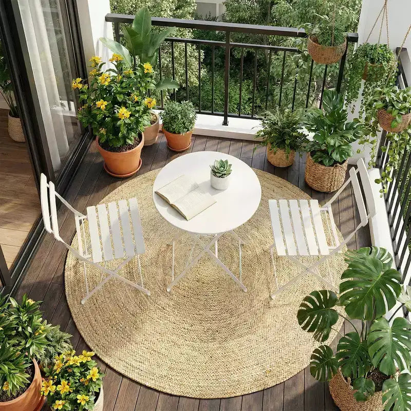 Ensemble de bistrot pliant 3 pièces pour terrasse, table ronde en métal et 2 chaises pour balcon, porche, terrasse ou appartement