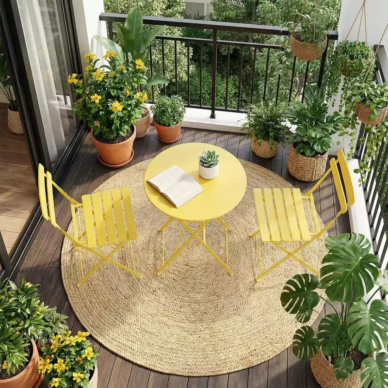 Ensemble de bistrot pliant 3 pièces pour terrasse, table ronde en métal et 2 chaises pour balcon, porche, terrasse ou appartement