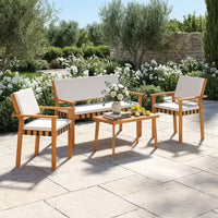 Gymax Ensemble de 4 pièces pour patio avec table basse en acacia et coussins blancs pour jardin