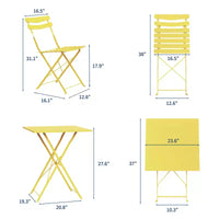 Ensemble bistro de patio 3 pièces gain de place - Table pliable en métal et 2 chaises, sans assemblage, mobilier de jardin d'intérieur/extérieur