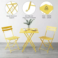 Ensemble bistro de patio 3 pièces gain de place - Table pliable en métal et 2 chaises, sans assemblage, mobilier de jardin d'intérieur/extérieur