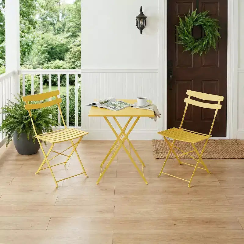 Ensemble bistro de patio 3 pièces gain de place - Table pliable en métal et 2 chaises, sans assemblage, mobilier de jardin d'intérieur/extérieur