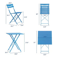 Ensemble bistro de patio 3 pièces gain de place - Table pliable en métal et 2 chaises, sans assemblage, mobilier de jardin d'intérieur/extérieur