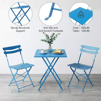 Ensemble bistro de patio 3 pièces gain de place - Table pliable en métal et 2 chaises, sans assemblage, mobilier de jardin d'intérieur/extérieur