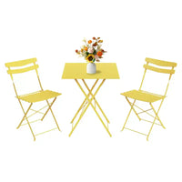 Ensemble bistro de patio 3 pièces gain de place - Table pliable en métal et 2 chaises, sans assemblage, mobilier de jardin d'intérieur/extérieur