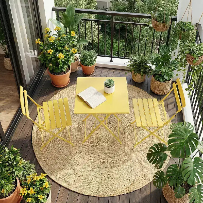 Ensemble bistro de terrasse 3 pièces, table bistro pliante et chaises lot de 2, ensemble de mobilier de terrasse extérieur, structure métallique, pour balcon, jardin