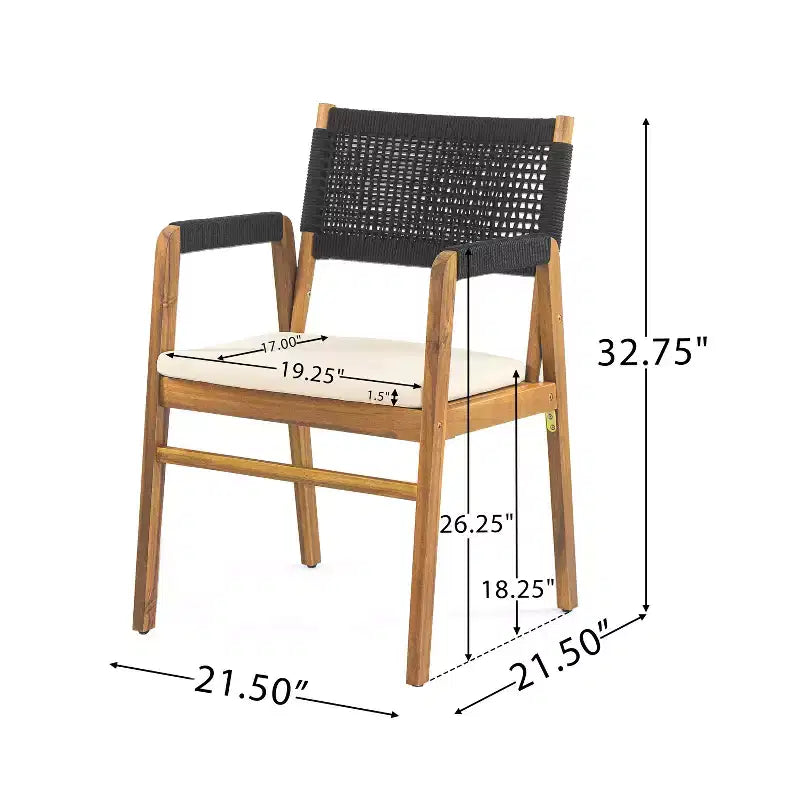 ModernLuxe Ensemble bistro d'extérieur, ensemble de salle à manger, bois d'acacia massif, ensemble de conversation de terrasse 3 pièces avec fauteuils rembourrés
