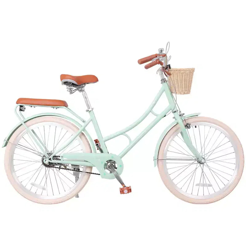 Vélo de ville NAYSAYE pour femme avec panier avant et cadre robuste pour un trajet confortable en ville, vert, 63.98*24.53*38.82