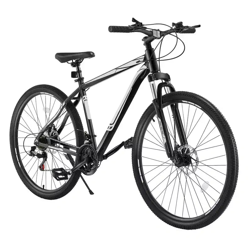 NAYSAYE VTT 29 Pouces, 21 Vitesses, Suspension Avant, Double Frein à Disque pour l'Aventure en Plein Air, Blanc Noir, 56.3*8.66*30.71