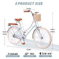 Vélo de ville NAYSAYE pour femme avec panier avant et cadre robuste pour des trajets urbains confortables, bleu, 63.98*24.53*38.82