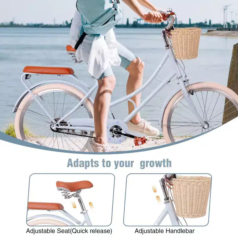 Vélo de ville NAYSAYE pour femme avec panier avant et cadre robuste pour des trajets urbains confortables, bleu, 63.98*24.53*38.82
