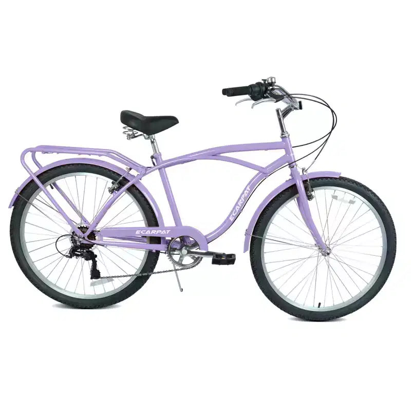 NAYSAYE Vélo de plage Cruiser 7 vitesses, cadre en acier, roues en alliage, freins en V pour hommes femmes loisirs, violet, blanc, 67.8*42.51*28.74
