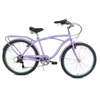 NAYSAYE Vélo de plage Cruiser 7 vitesses, cadre en acier, roues en alliage, freins en V pour hommes femmes loisirs, violet, blanc, 67.8*42.51*28.74