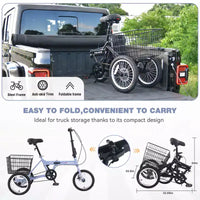 NAYSAYE Tricycle pliant pour adultes avec panier, cadre en acier pliable, grande capacité de charge pour le shopping et les voyages en extérieur, bleu, 53,54*23,23*39,49