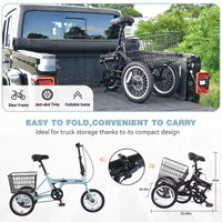 Tricycle pliant à 3 roues pour adultes NAYSAYE avec panier, cadre en acier pliable et grande capacité de charge, bleu clair, 53.54*23.23*39.49