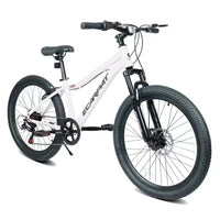 VTT NAYSAYE 24 pouces pour jeunes avec 7 vitesses, suspension avant, freins à disque pour garçons et filles, cyclisme en extérieur, blanc, 51,5*8*26,37