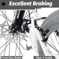 VTT NAYSAYE 24 pouces pour jeunes avec 7 vitesses, suspension avant, freins à disque pour garçons et filles, cyclisme en extérieur, blanc, 51,5*8*26,37