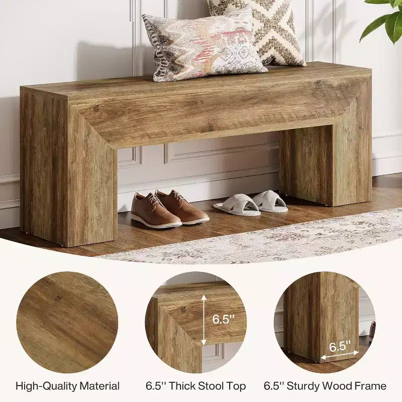 Banc d'entrée en bois Lantine 47'', banc d'entrée farmhouse avec rangement pour salon, chambre, couloir, montage facile, chêne brun
