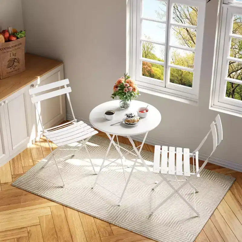 Ensemble bistro de terrasse en acier 3 pièces peu encombrant - table pliante et 2 chaises, cadre supérieur, résistant aux intempéries, sans montage, portable pour jardin, balcon