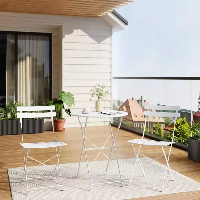Ensemble bistro de terrasse en acier 3 pièces peu encombrant - table pliante et 2 chaises, cadre supérieur, résistant aux intempéries, sans montage, portable pour jardin, balcon