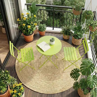 Ensemble bistro de patio pliant 3 pièces, table et chaises bistro extérieur/intérieur avec structure métallique, table ronde portable avec 2 chaises pour jardin porche