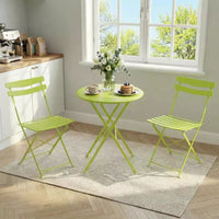Ensemble bistro de patio pliant 3 pièces, table et chaises bistro extérieur/intérieur avec structure métallique, table ronde portable avec 2 chaises pour jardin porche
