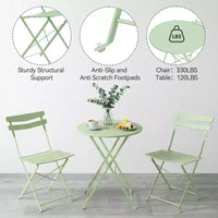 Ensemble bistro de patio pliant 3 pièces, table et chaises bistro extérieur/intérieur avec structure métallique, table ronde portable avec 2 chaises pour jardin porche