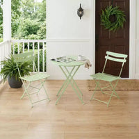 Ensemble bistro de patio pliant 3 pièces, table et chaises bistro extérieur/intérieur avec structure métallique, table ronde portable avec 2 chaises pour jardin porche