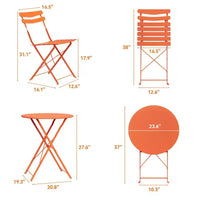 Ensemble bistro de patio pliant 3 pièces, table et chaises bistro extérieur/intérieur avec structure métallique, table ronde portable avec 2 chaises pour jardin porche