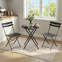 Ensemble bistro de patio pliant 3 pièces, table et chaises bistro extérieur/intérieur avec structure métallique, table ronde portable avec 2 chaises pour jardin porche