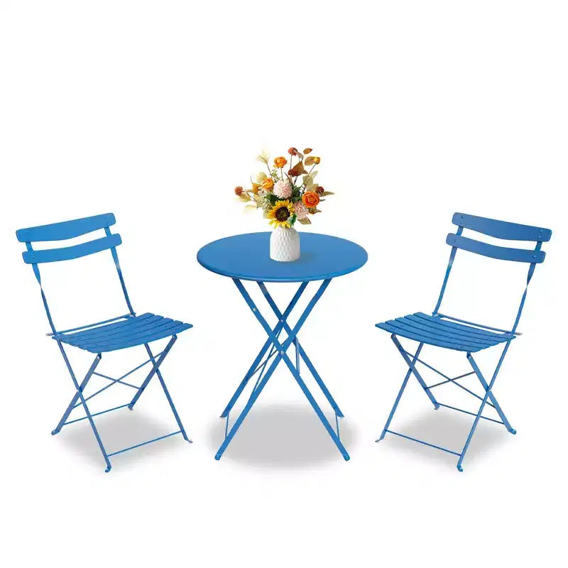 Ensemble bistro de patio pliant 3 pièces, table et chaises bistro extérieur/intérieur avec structure métallique, table ronde portable avec 2 chaises pour jardin porche