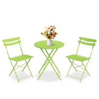 Ensemble bistro de patio pliant 3 pièces, table et chaises bistro extérieur/intérieur avec structure métallique, table ronde portable avec 2 chaises pour jardin porche