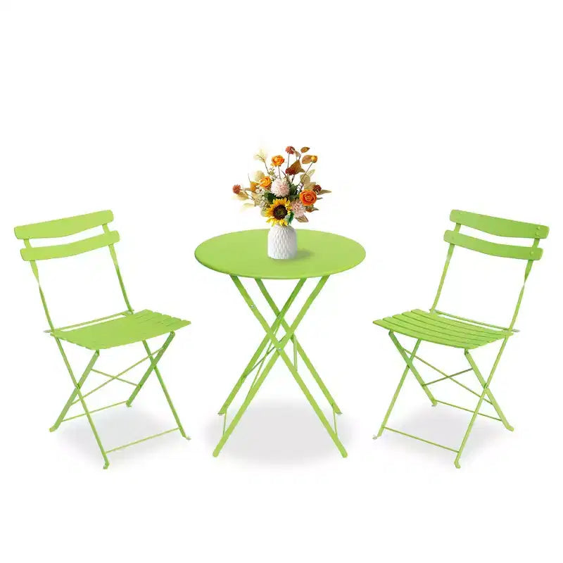 Ensemble bistro de patio pliant 3 pièces, table et chaises bistro extérieur/intérieur avec structure métallique, table ronde portable avec 2 chaises pour jardin porche