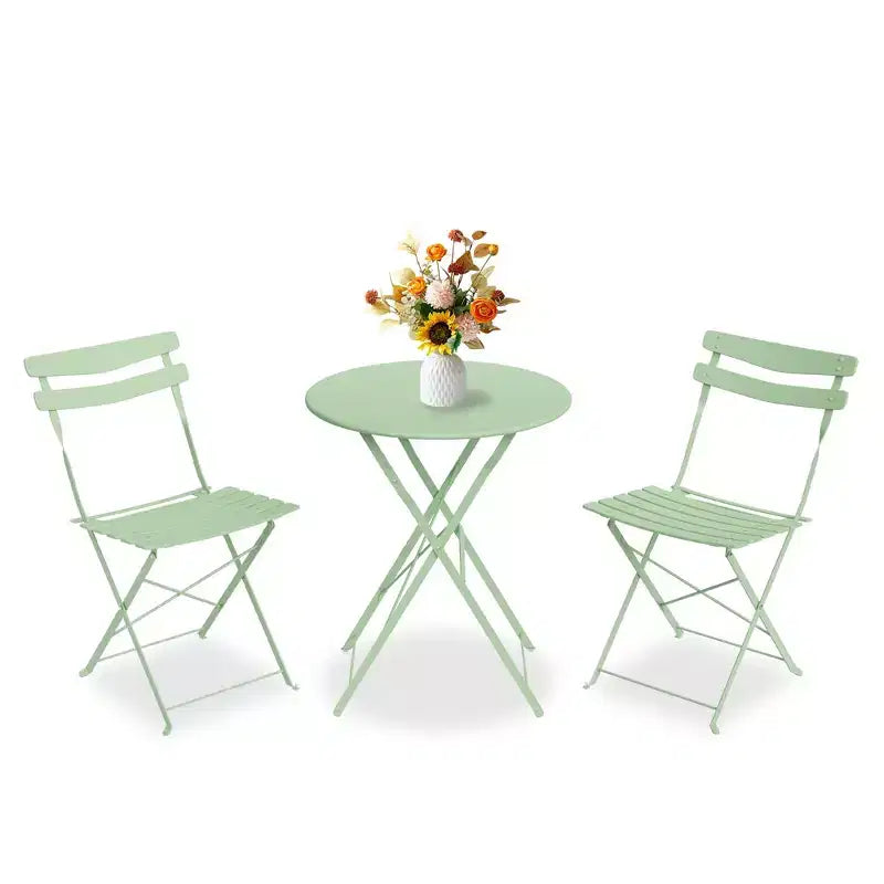 Ensemble bistro de patio pliant 3 pièces, table et chaises bistro extérieur/intérieur avec structure métallique, table ronde portable avec 2 chaises pour jardin porche