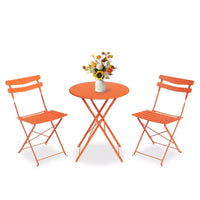 Ensemble bistro de patio pliant 3 pièces, table et chaises bistro extérieur/intérieur avec structure métallique, table ronde portable avec 2 chaises pour jardin porche