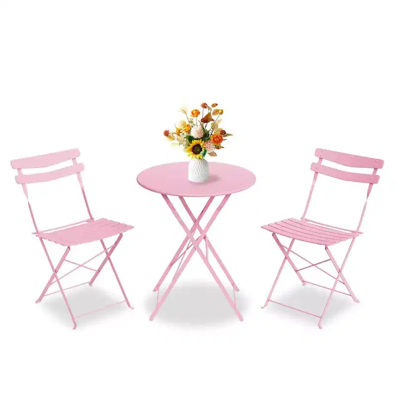 Ensemble bistro de patio pliant 3 pièces, table et chaises bistro extérieur/intérieur avec structure métallique, table ronde portable avec 2 chaises pour jardin porche