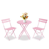 Ensemble bistro de patio pliant 3 pièces, table et chaises bistro extérieur/intérieur avec structure métallique, table ronde portable avec 2 chaises pour jardin porche