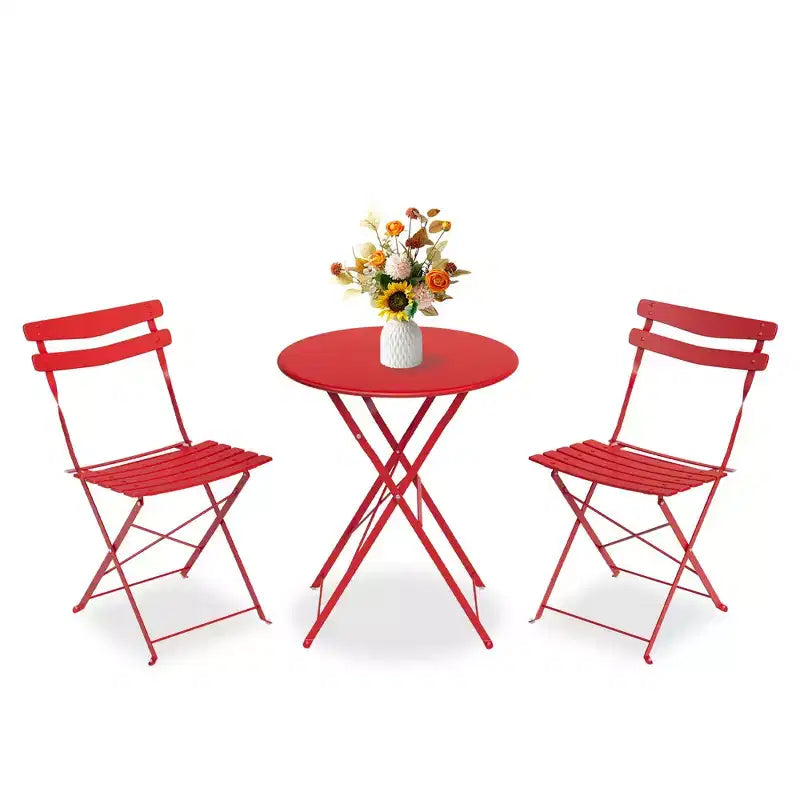 Ensemble bistro de patio pliant 3 pièces, table et chaises bistro extérieur/intérieur avec structure métallique, table ronde portable avec 2 chaises pour jardin porche
