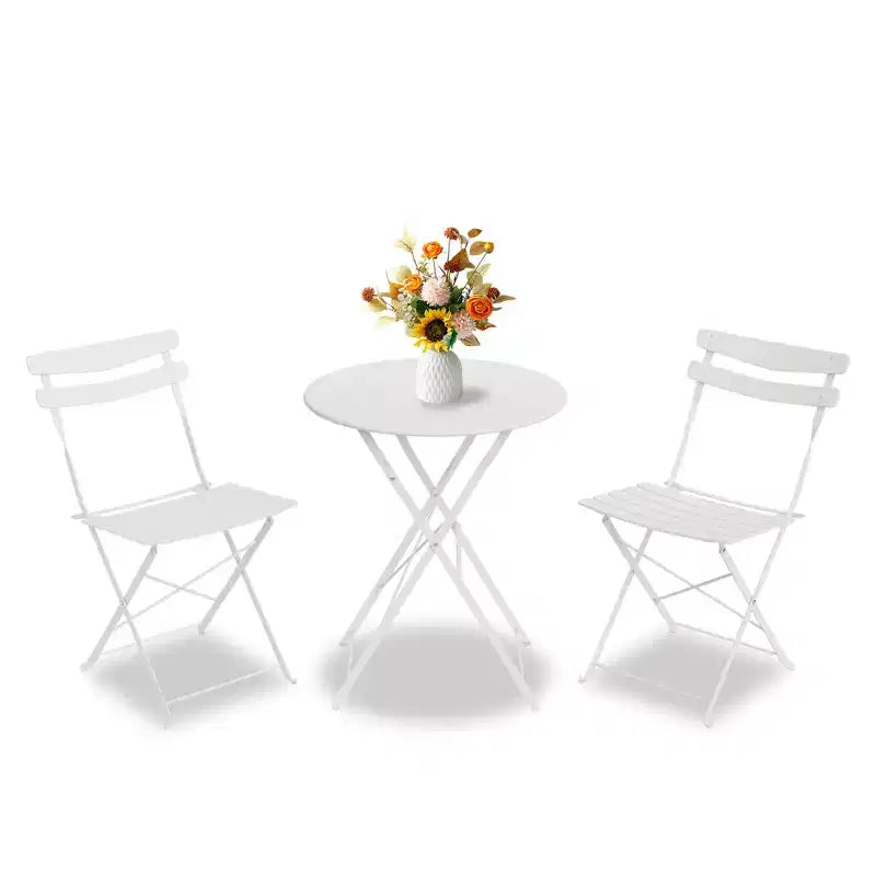 Ensemble bistro de patio pliant 3 pièces, table et chaises bistro extérieur/intérieur avec structure métallique, table ronde portable avec 2 chaises pour jardin porche