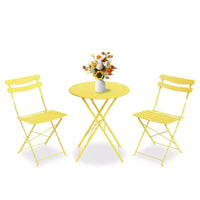 Ensemble bistro de patio pliant 3 pièces, table et chaises bistro extérieur/intérieur avec structure métallique, table ronde portable avec 2 chaises pour jardin porche