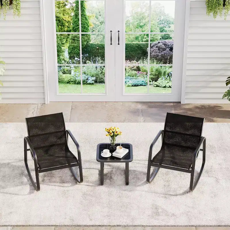 Ensemble table et chaises d'extérieur 3 pièces, ensemble bistro de patio, cadre en métal résistant à la rouille, durable pour jardin, pelouse, cour, balcon