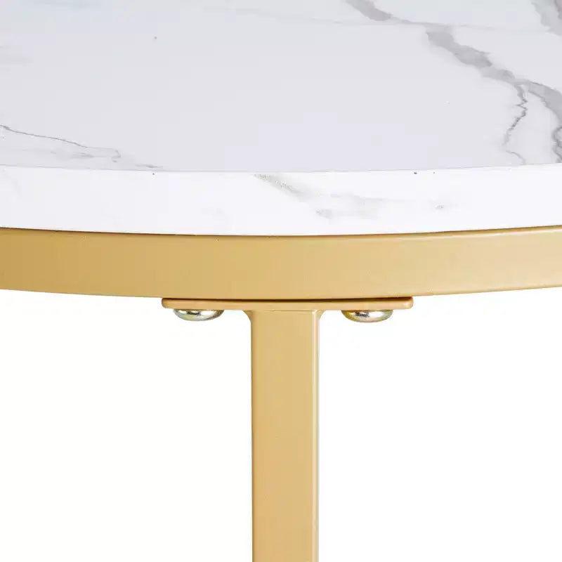 Ensemble de 2 tables basses gigognes blanc et or, 23,6 po, rondes, motif marbre, cadre métallique MDF, tables d'appoint pour petit espace