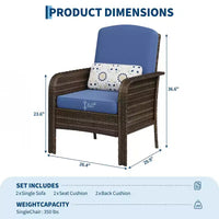 Lot de 2 chaises modernes en résine tressée - Mobilier d'extérieur en rotin tout temps avec coussins, ensemble bistro de conversation de patio minimaliste pour décor de balcon et terrasse
